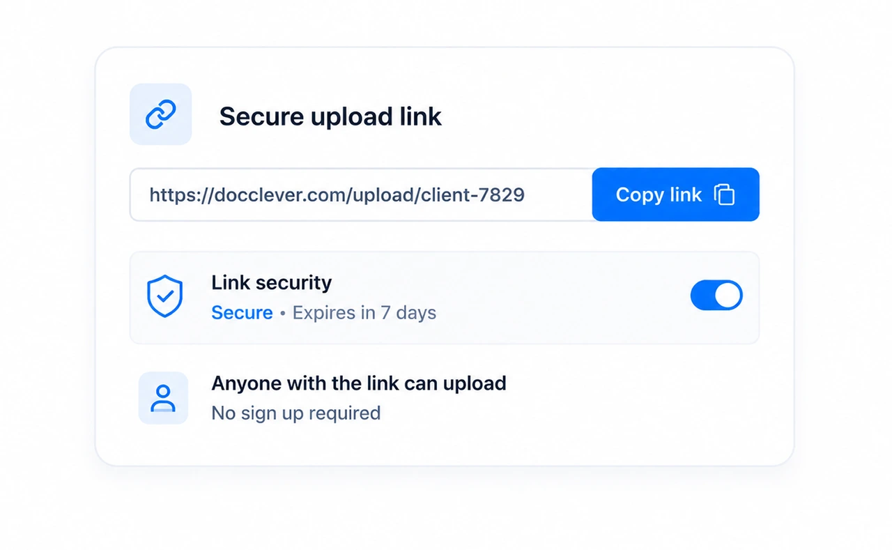 Secure upload link interface